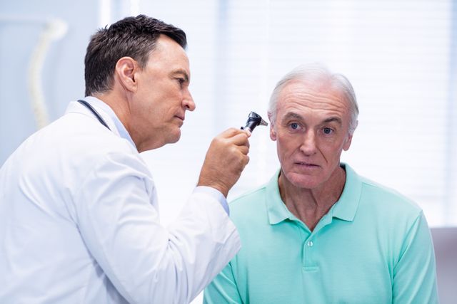 Doctor examining patients ear with otoscope - Download Free Stock Photos Pikwizard.com