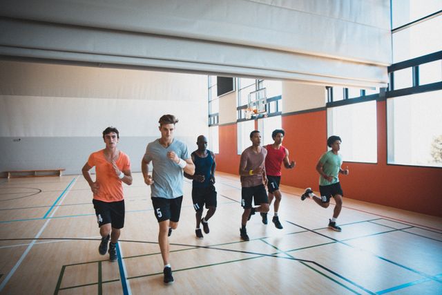 Diverse male basketball players exercising, running in court - Download Free Stock Photos Pikwizard.com