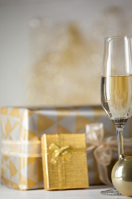 Champagne flute, Christmas gifts and decoration - Download Free Stock Photos Pikwizard.com