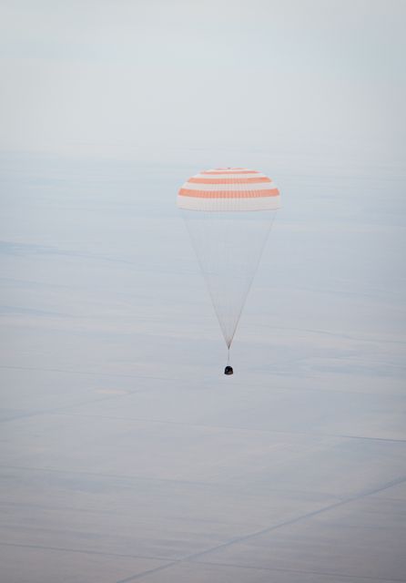 The Soyuz TMA-19 spacecraft is seen as it descends with Expedition 25 Commander Doug Wheelock and Flight Engineers Shannon Walker and Fyodor Yurchikhin near the town of Arkalyk, Kazakhstan on Friday, Nov. 26, 2010.  Russian Cosmonaut Yurchikhin and NASA Astronauts Wheelock and Walker, are returning from nearly six months onboard the International Space Station where they served as members of the Expedition 24 and 25 crews. Photo Credit: (NASA/Bill Ingalls)