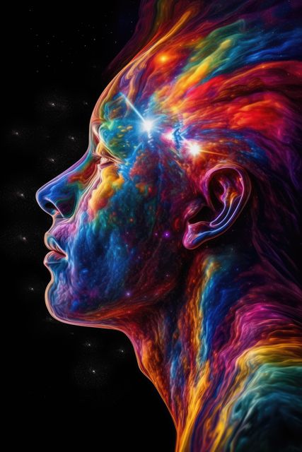 Human head made of colourful trails over space with stars, created using generative ai technology - Download Free Stock Photos Pikwizard.com