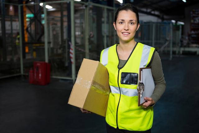 Portrait of young female worker standing in warehouse - Download Free Stock Photos Pikwizard.com