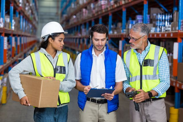 Warehouse workers interacting with each other - Download Free Stock Photos Pikwizard.com
