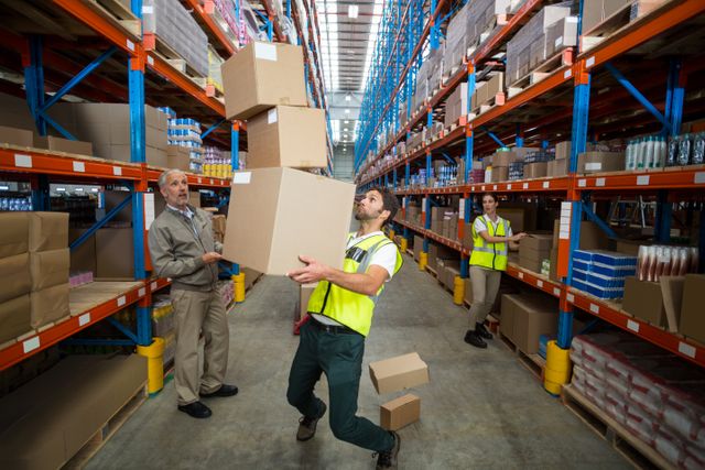 Worker losing his balance while carrying cardboard boxes - Download Free Stock Photos Pikwizard.com