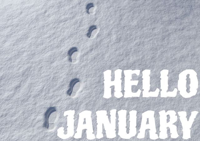 Digital composite image of hello january text over footprint on snow field - Download Free Stock Photos Pikwizard.com