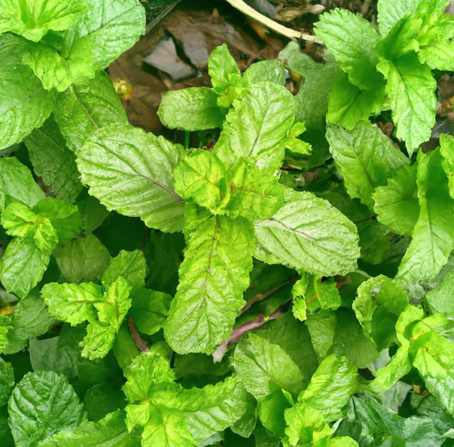 Image of close up of fresh green leaves mint plant with soil background - Download Free Stock Photos Pikwizard.com