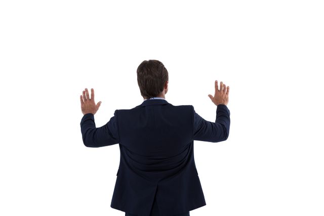 Businessman touching the invisible screen - Download Free Stock Photos Pikwizard.com
