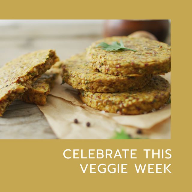 Composition of national vegetarian week text over vegetarian pancakes. National vegetarian week and celebration, digitally generated image.