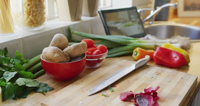 a cutting board with various foods from Pikwizard