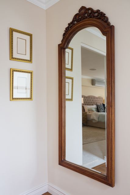 Wooden framed mirror on wall - Download Free Stock Photos Pikwizard.com