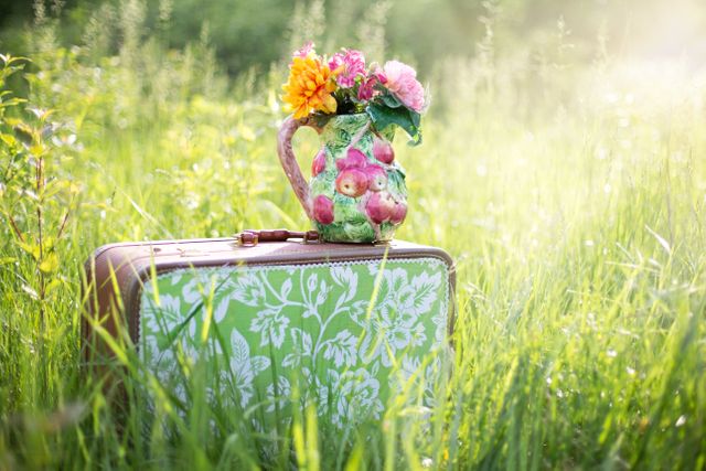 a suitcase with flowers in it - Download Free Stock Photos Pikwizard.com