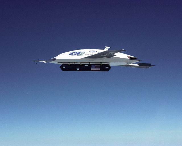 The DARPA/U.S. Air Force X-45A Unmanned Combat Air Vehicle (UCAV) system demonstration program completed the first phase of demonstrations, known as Block I, on Feb. 28, 2003. The final Block I activities included two flights at Dryden, during which safe operation of the weapons bay door was verified at 35,000 feet and speeds of Mach 0.75, the maximum planned altitude and speed for the two X-45A demonstrator vehicles.