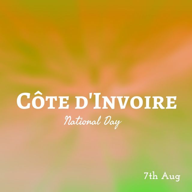 Illustration of cote divoire independence day and 7th aug text on colorful background, copy space. patriotism, celebration, freedom and identity concept.