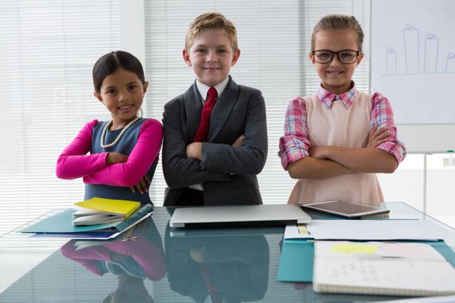 Kids as business executive smiling while standing in the office - Download Free Stock Photos Pikwizard.com