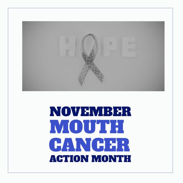 Digital composite image of hope text and ribbon with november mouth cancer action month text. Copy space, oral health, healthcare, raise awareness, early detection and prevention.