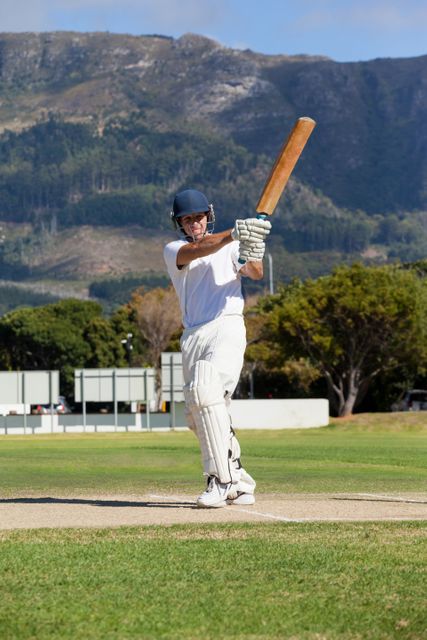 Full length of batsman playing cricket on field - Download Free Stock Photos Pikwizard.com