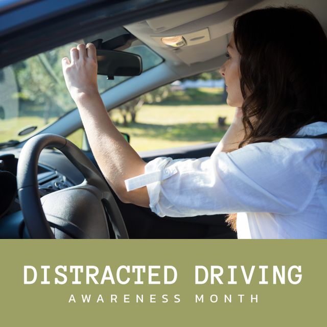 Composition of distracted driving awareness month text over hair on gray background. Distracted driving awareness month and celebration concept digitally generated image.