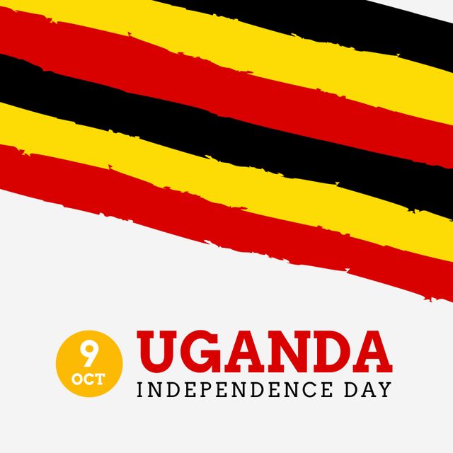 Illustration of 9 oct and uganda independence day text with black, yellow and red stripes. White background, copy space, vector, patriotism, celebration, freedom and identity concept.