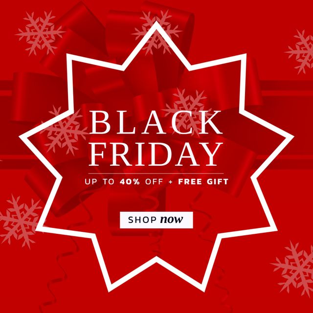 Composition of black friday sale offer text over red present ribbon. Black friday, christmas shopping, sales and retail concept digitally generated image.