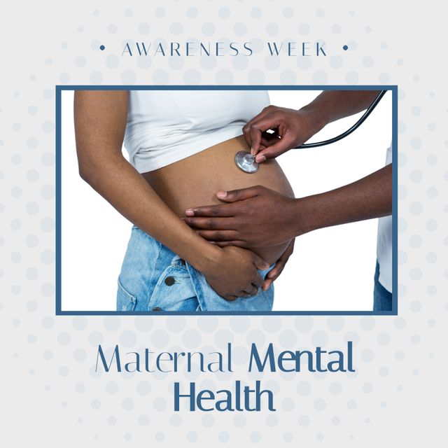 Composition of maternal mental health text over doctor and pregnant belly of biracial woman. Maternal mental health, pregnancy and mental health awareness concept digitally generated image.
