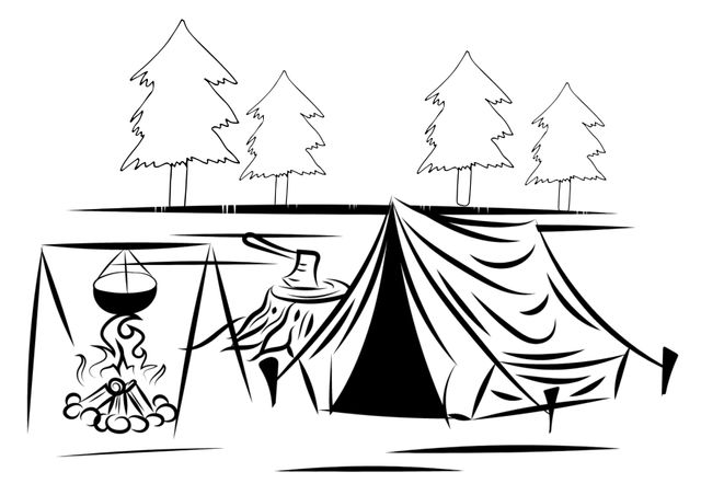 Composition of camping drawings on white background - Download Free Stock Templates Pikwizard.com