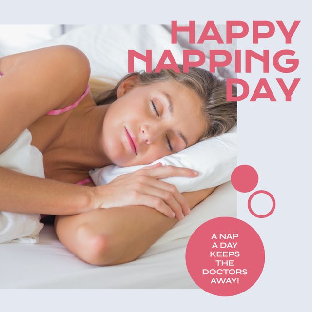 Composition of happy napping day text over grey background with copy space. Napping day and celebration concept digitally generated image.
