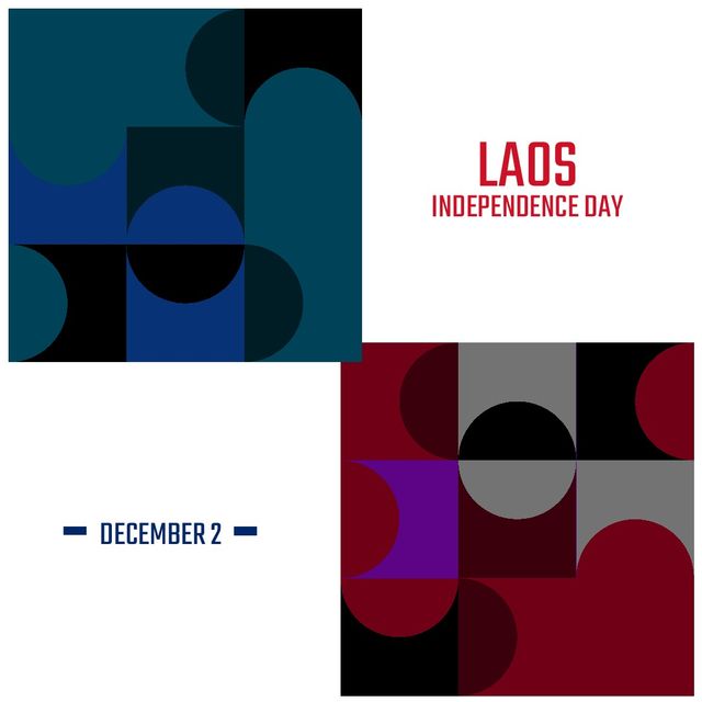 Image of laos independence day over squares with geometrical shapes. Freedom, independence and laos patriotism concept.