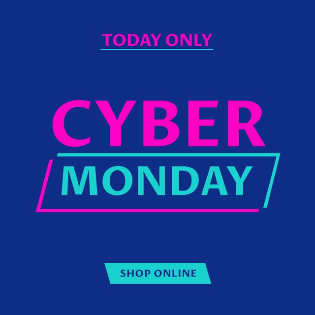 Image of cyber monday on blue background. Online shopping, sales, promotions and cyber monday concept.
