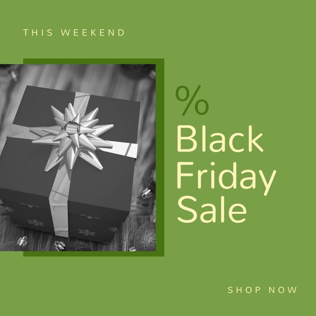 Composition of this week black friday sale shop now text over present on green background. Black friday, shopping and retail concept digitally generated image.