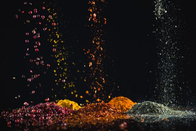 Close-up of powdered spices against black background