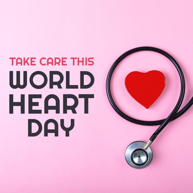 World heart day text banner with red heart and stethoscope against pink background - Download Free Stock Templates Pikwizard.com