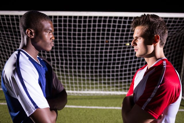 Side view of young male soccer players looking at each other - Download Free Stock Photos Pikwizard.com