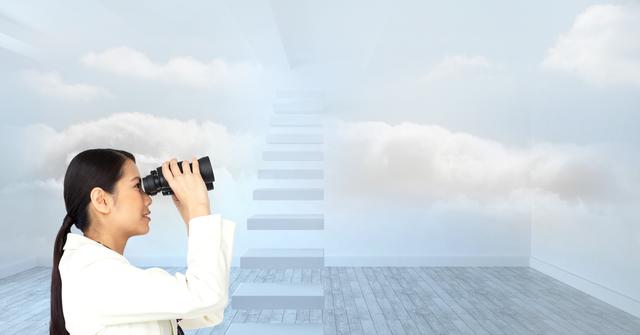 Digital composite image of businesswoman looking through binoculars - Download Free Stock Photos Pikwizard.com