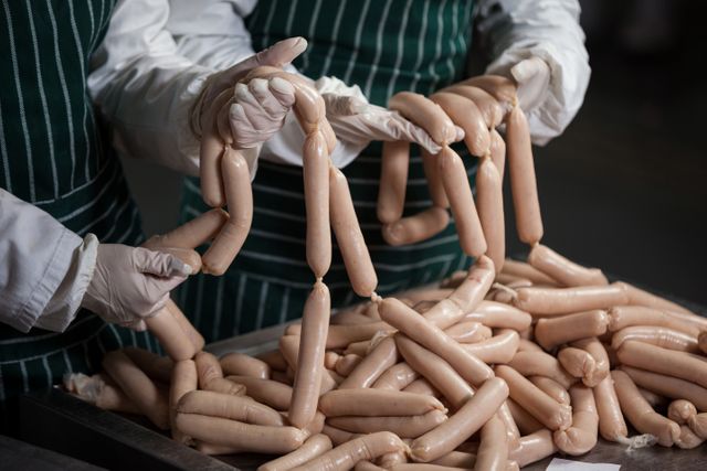 Butchers processing sausages - Download Free Stock Photos Pikwizard.com