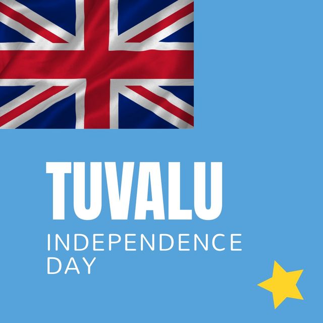 Tuvalu independence day text banner and tuvalu flag icon against blue background. Tuvalu independence day celebration concept