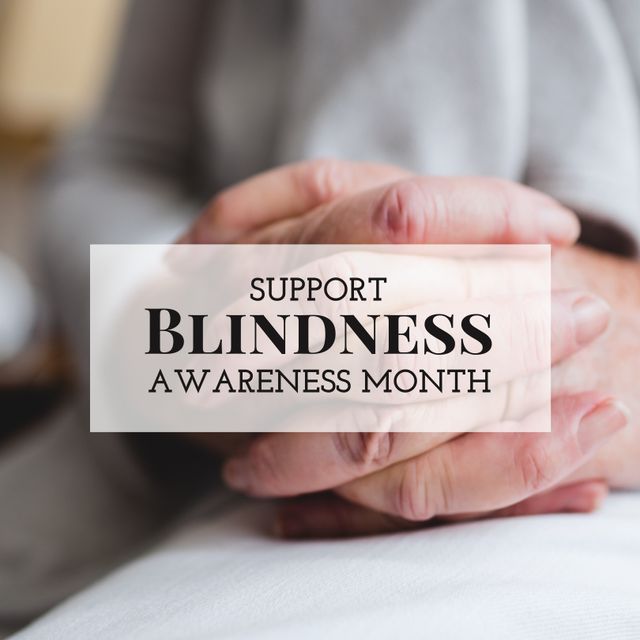 Composition of blindness awareness month text over holding hands. Blindness awareness month and celebration concept digitally generated image.
