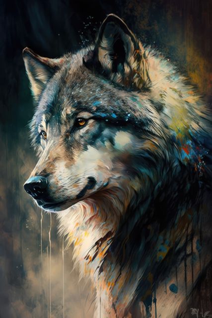 Portrait close up of wolf, created using generative ai technology. Wildlife, wild animal and nature concept digitally generated image.