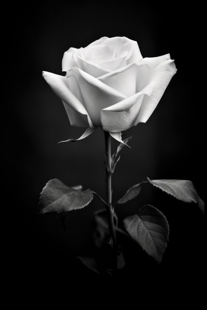 White rose in black and white on black background, created using ...