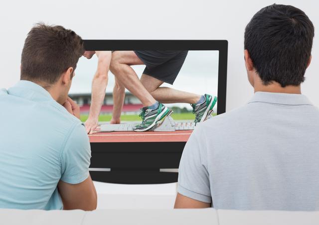 Two men watching athletics on TV screen - Download Free Stock Photos Pikwizard.com