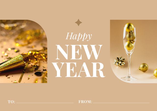 Image of happy new year, champagne and decorations on beige background - Download Free Stock Videos Pikwizard.com