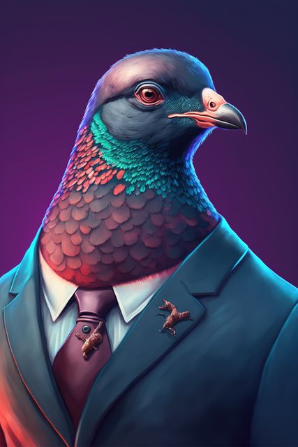 a bird wearing a suit and tie with a red beak and a black beak with a long  orange beak and a white shirt and red tie. generative ai Stock Illustration