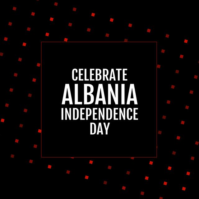 Composition of celebrate albania independence day text over red squares on black background. Albania independence day and celebration concept digitally generated image.