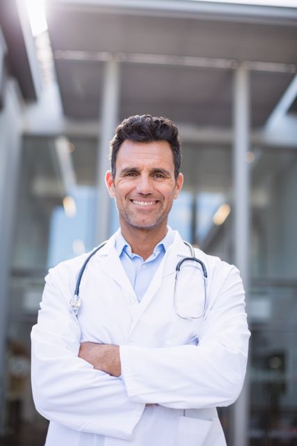 Portrait of smiling doctor standing with arms crossed - Download Free Stock Photos Pikwizard.com