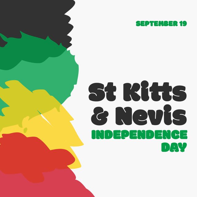 Image of st kitts and nevis independence day on white background with paint strokes. Patriotism, independence and freedom concept.
