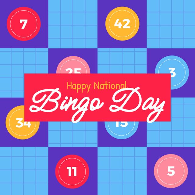 Composition of national bingo day text over bingo game board. National bingo day, bingo and gambling concept digitally generated image.