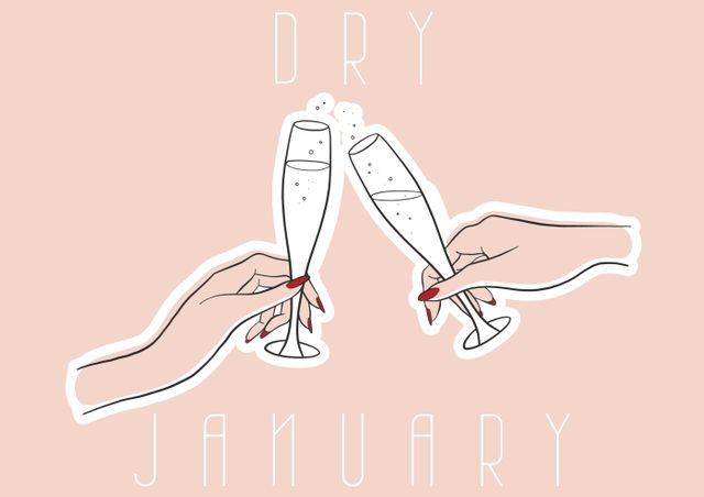 Vector image of dry january text and women toasting champagne flutes on peach background, copy space - Download Free Stock Photos Pikwizard.com