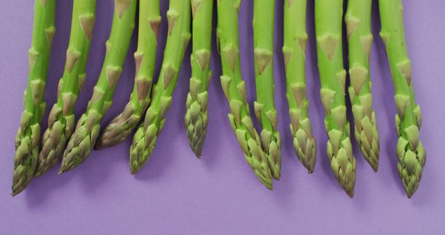 Image of close up of fresh asparagus over lilac background - Download Free Stock Photos Pikwizard.com
