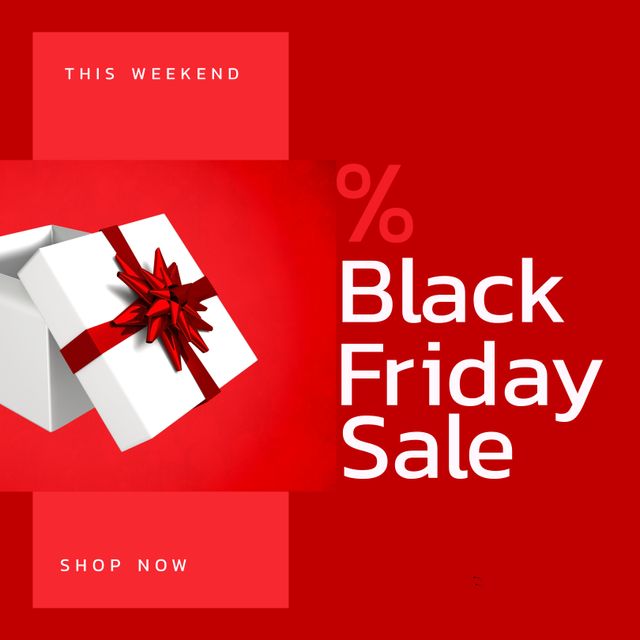 Composition of this week black friday sale shop now text over present on red background. Black friday, shopping and retail concept digitally generated image.