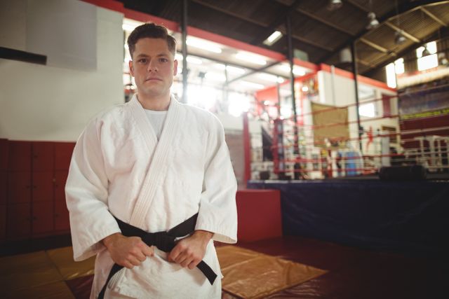Karate player standing in fitness studio - Download Free Stock Photos Pikwizard.com