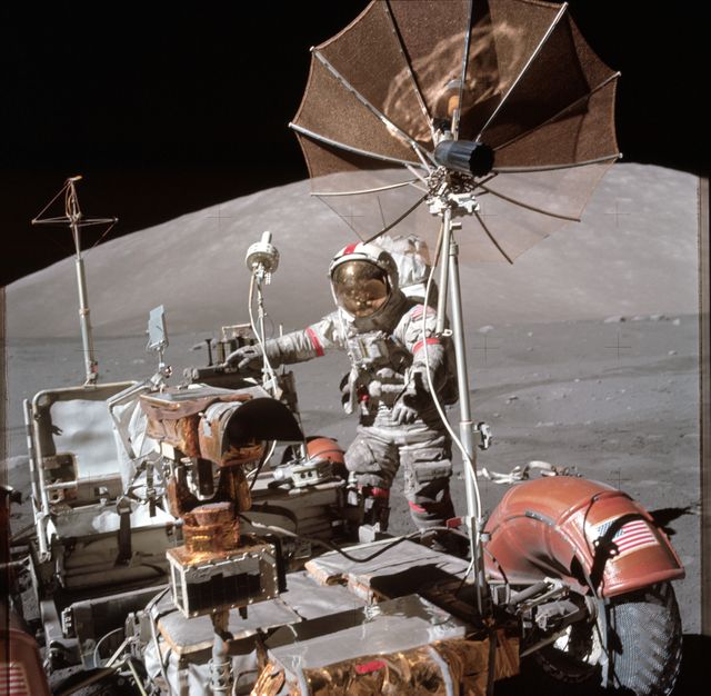 View of Astronaut Eugene Cernan beside lunar roving vehicle during EVA - Download Free Stock Photos Pikwizard.com